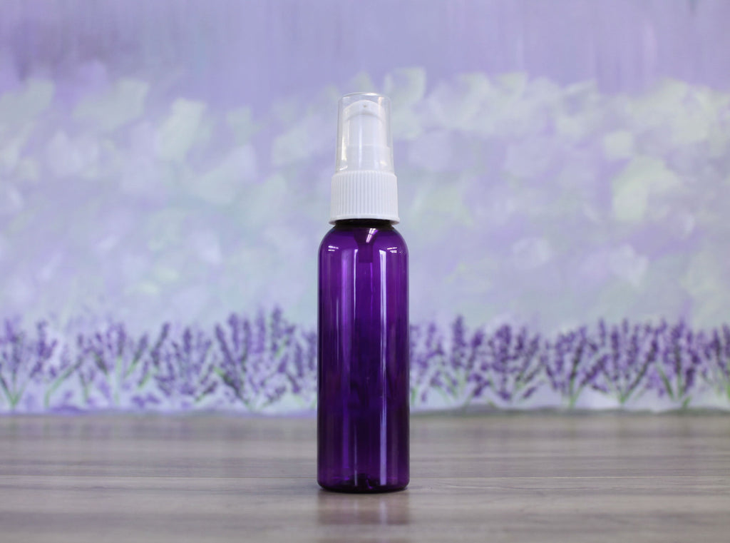 Bottle, Bullet 2oz Purple + Treatment Pump White Caps (20/410)